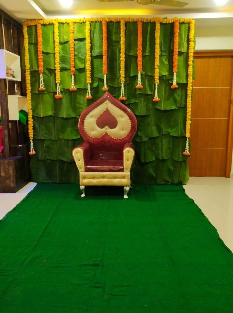 Simple seemantham decoration with green texture